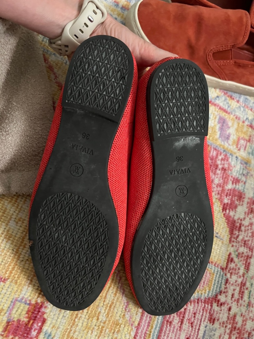 Vivaia Women's Red Knit Loafers with Gold Bit Detail - Picture 4 of 6